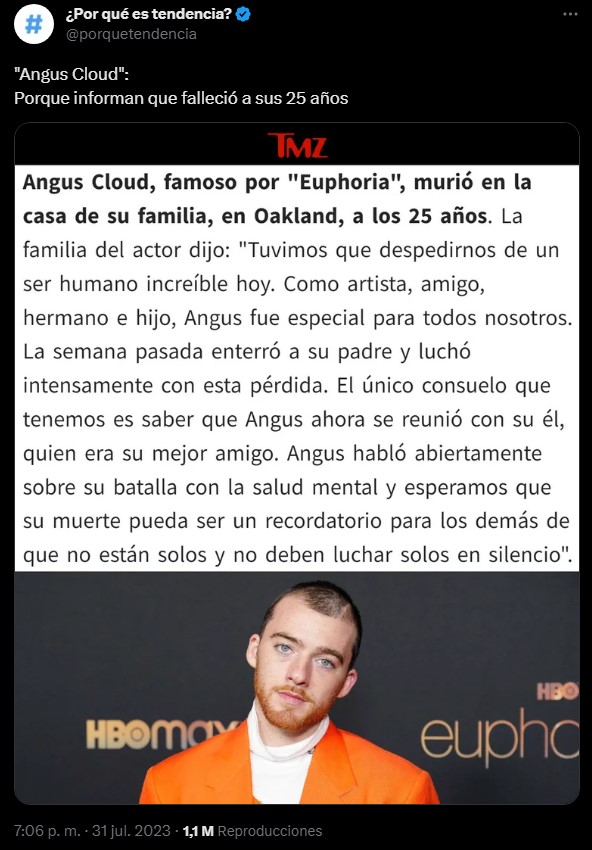 De Qu Muri Angus Cloud El Actor De Euphoria Que Perdi A Su Padre D As Atr S Voxpopuli Tu